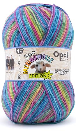 Opal Feine Merinowolle Edition 2, 4-fach Strickgarn, 75% Merinowolle Superwash, 100g Knäuel, 425m Lauflänge, für Socken und Accessoires (11630 zart)