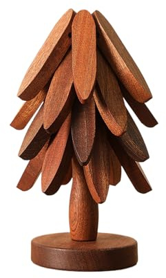 Set di sottopentola e sottobicchieri in legno a forma di albero di Natale, resistenti al calore, per pentole e piatti caldi, decorazione da tavolo da cucina, 4 sottopentola in legno + 1 supporto per