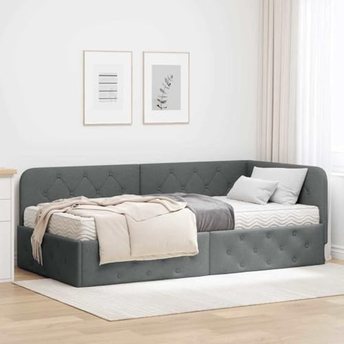 Amorsee Boxspringbett 100 x 200 cm mit Matratze, Einzelbett mit Matratze, Polsterbett 100 x 200 cm, Sofabett, Tagesbett, Jugendbett，Bett 100 x 200 cm, Schlafzimmer, Kinderzimmer, Dunkelgrau