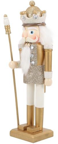 BESTYASH Cascanueces Tradicional de Madera 35 CM Dorado Figura Decorativa para Escritorio Adorno Navideño Bodas Decoración Festiva Artesanal para Hogar y Eventos