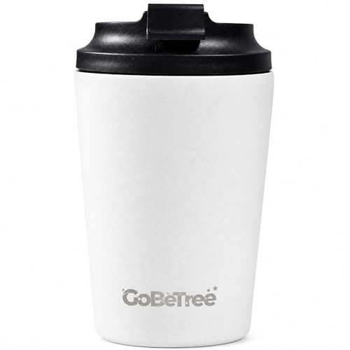 GoBeTree Vaso Térmico Café 360 ml (12 oz) Acero Inoxidable WHITE. tumbler termo y taza térmica con tapa hermética 100% antigoteo, boca ancha y diseño compacto para oficina, gimnasio y coche