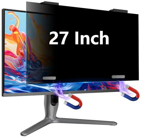 SCRMMQH Magnetic 27 Inch Privacy Screen for Monitor 16:9 Aspect Ratio Hanging Removable Privacy Screen for Computer Monitor, Anti Glare Blue Light Filter, Eye Protection