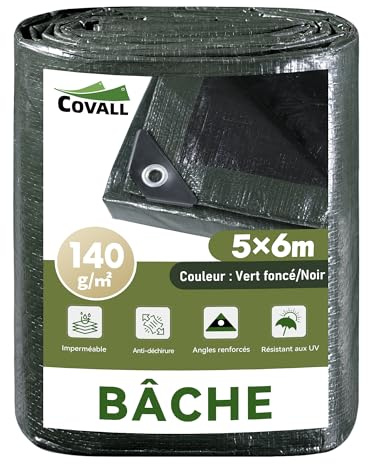 COVALL telo impermeabile resistente rinforzato 5mx6m,140g/㎡ plastica telone | Resistente UV e strappo, occhielli rinforzati, multiuso per camion, auto, giardino, tetto, campeggio e arredi terrazzo