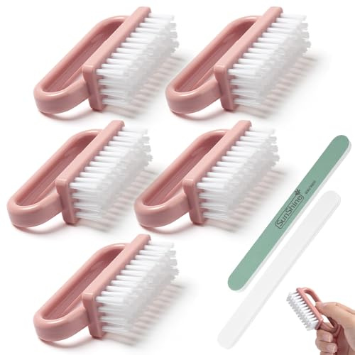 AOOWU 5 Stück Handbürste, Nagelbürste mit 2 Doppelseitige Nagelfeil, Kompakt Kunststoff Finger Bürste, Handwaschbürste mit Griff für Reinigung von Hand Nagel, Staubbürste, Pediküre, Reinigen Schmutz