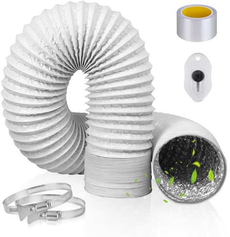 Tubo Flexible Campana Extractora de 100mm×2m, para Climatización Secadora | Manguera de Ventilación de Aluminio y PVC, Tubo Flexible de Salida de Aire con 2 Abrazaderas de Acero Inoxidable (Blanco)