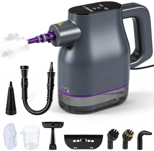 1350W Handheld Steam Cleaner, 15s Rapid Heat-up Portable Steam Cleaners 130℃ Hand Held Steam Cleaner with 400ml, 9 Accessories 9.8ft Cable Cord Cleaning Steamer Safety Lock for Home Floors Car Window