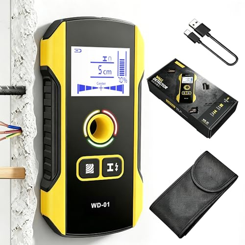 WD-01 Rilevatore Tubi e Cavi Elettrici Scanner per pareti,Metallo/Cavi CA/Legno 3 in 1 Cerca Tubi Acqua e Cavi Nei Muri,Chip HPC,Schermo LCD VA a segmenti negativi,Spegnimento Automatico