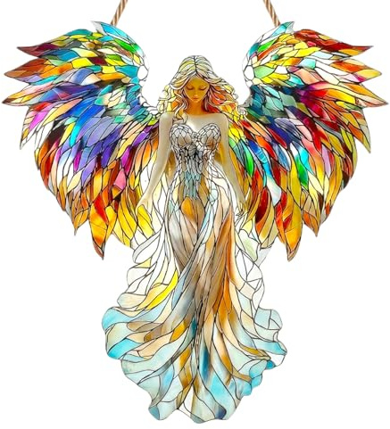 Angel Suncatchers for Windows, Stained Glass Sun Catchers for Windows, Acrylic Angel Sun Catchers with Wings, 2D Flat Prayer Window Hanging Decor for Home, Garden, Balcony, Church & Prayer Room