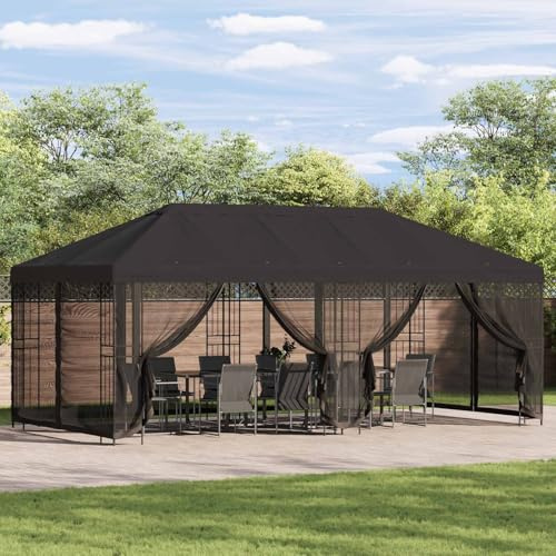 Augerlite Gazebo da giardino con pareti laterali, 6 x 3 m, antracite, poliestere e acciaio, pareti laterali a rete, per feste, tendone, terrazza, come protezione dalla pioggia per uso esterno