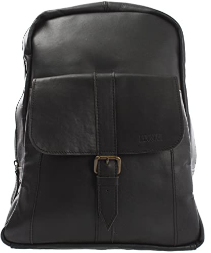 LECONI Sac à dos Sac à dos en cuir pratique + moderne Sac à dos pour les loisirs Sac de randonnée Sac de ville Sac école look vintage pour dames + hommes Cuir véritable 33x28x12cm noir LE1016-wax