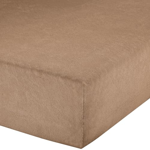 Erwin Müller Spannbettlaken, Spannbetttuch Erding Frottee-Stretch braun Größe 140x200 cm - 160x200 cm - hautsympathisch, kuschelig, bügelfrei, Rundumgummi