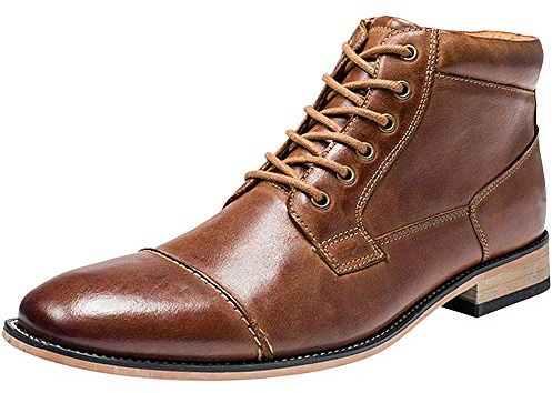 rismart Herren Knöchel Runde Zehe Reißverschluss Schnürschuhe Geschäft Chukka Stiefel SN01811(Braun,43 EU)
