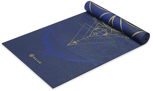 Gaiam Yoga Mat Premium Print Reversible Extra Thick Non Slip Exercise & Fitness Mat for All Types of Yoga, Pilates & Floor Workouts, Metallic Sun & Moon, 68 L x 24 W x 6mm Thick