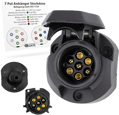 7-pol Anhänger Steckdose, inkl. Abschaltautomatik, nach ISO 1724 genormt, für 12 V Systeme, mit Feder-Klappdeckel, 7pol Steckdose, 7pin Anhängerdose, 7 polig Buchse Adapter, 7 pole Stecker Dose Hänger