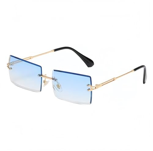 YOJUED Vintage Randlose Sonnenbrille für Damen und Herren Mode Retro Rechteck Brille UV400 Schutz