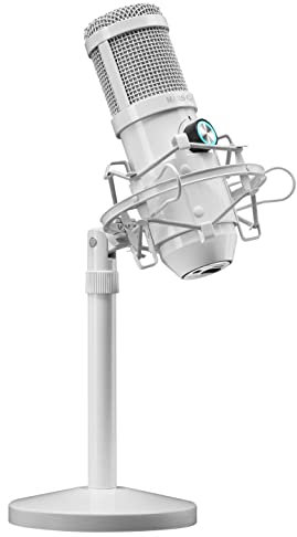 Mars Gaming MMICXW, Microphone Studio Professionnel LED, Mute, USB + Jack 3.5mm, Blanc