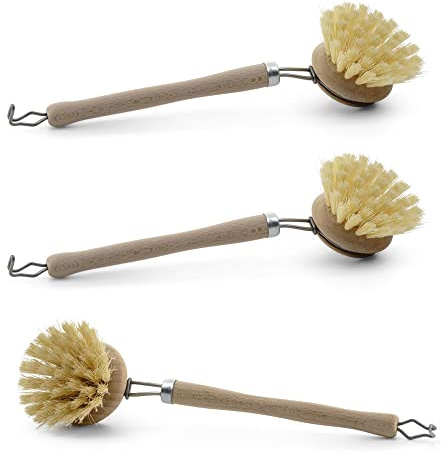 Novaliv 3X Spülbürsten Set I Kunstfibre I Holz I groß I Abwaschbürste Küchenbürste Mixtopf Bürste Scheuerbürste Reinigungsbürste Holzbürste Küche Dish Brush Plastikfrei Produkte Küche