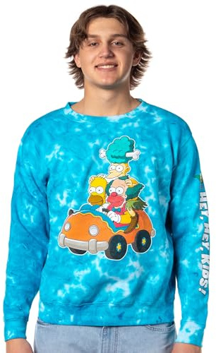 The Simpsons Sudadera de cuello redondo para hombre Homer, Bart, Lisa, Krusty The Clown Tie Dye Sudadera de cuello redondo, Teñido anudado, Large
