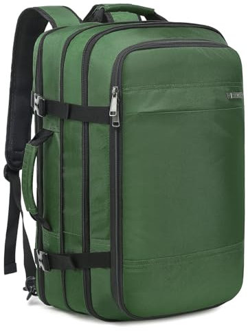 TUGUAN Travel Backpack for Men, 30L-40L Expandable Carry on Cabin Backpack, Large Work Rucksacks for Plane Hand Luggage Business Rucksack Fits 17 inch Laptop, Green
