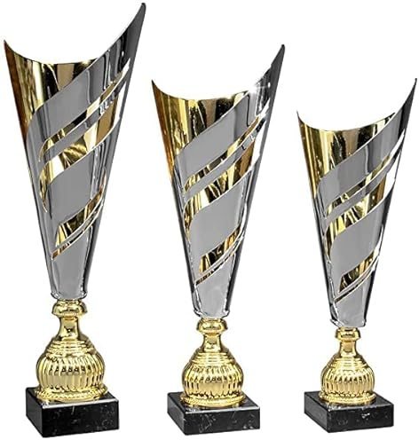Pokal Ben Silber-Gold mit Wunschtext - Großer Siegerpokal Gravur - 53,5 cm | Individueller Ehrenpreis für Sport und Turnier, edle Optik, als 3er-Serie wählbar, Gravurplatte, Höhe 53,5 cm, Siegerehrung