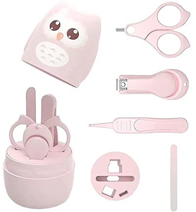 PandaEar Kit de cuidado de manicura y pedicura para uñas de bebé (paquete de 4) | Clippers Tijeras Lima Pinzas | Niños recién nacidos (Rosa)
