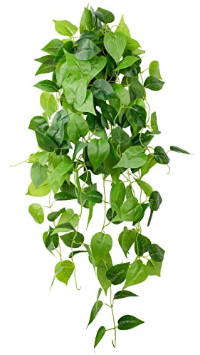 LOYWREE 35.4in Artificial Plants in Black Pot Realistic Fake Hanging Potted Greenery with Faux Ivy Vine & Pothos - Ideal for Shelf, Home, Office, Indoor & Outdoor Garden Decor