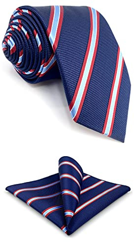 S&W SHLAX&WING Krawatten für Herren gestreift blau marineblau mit roten Streifen für Anzug Krawatten Set