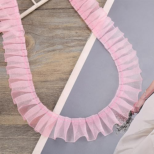 5 Yards 2.5 cm Spitzenband Gerafftes Rüschen Spitzenborte Elastisches Stoff Spitzenbesatz,Vintage Spitze-Borten Deko,für DIY Nähen Handwerk Hochzeit Deko Scrapbooking Geschenkverpackung,Blasses Rosa