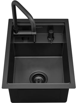 Ruvati 20 inch Gunmetal Black Stainless Steel RV Sink With Concealed Faucet and Soap Dispenser - RVH8272BL
