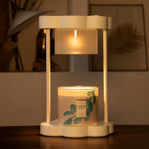 Makytwow Candle Warmer Lamp with Dimmer, 2H/4H/8H Timer, Compatible with Yankee Candle Large Jar Candle, Safety Night Lamp for Home Scented Jar Candles Heater (Creamy White)