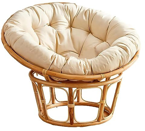 FUYAO Runde Papasansessel Kissen, Dicke Perle Baumwolle Polsterung Schaukel Kissen, Papasan Wicker Rattan Ei Stuhl Pad + Rutschfesten Krawatten, Für Innen- Und Außenbereich(Size:60cm,Color:beige)