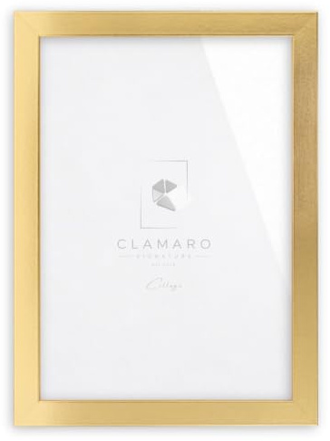 CLAMARO Bilderrahmen Collage, eckig, MDF Holz, Gold Glänzend, 29,7 x 42 cm | Handgefertigt in Deutschland, Profilbreite 30 mm, inkl. Rückwand und Zackenaufhänger, für Hoch- und Querformat, Acrylglas