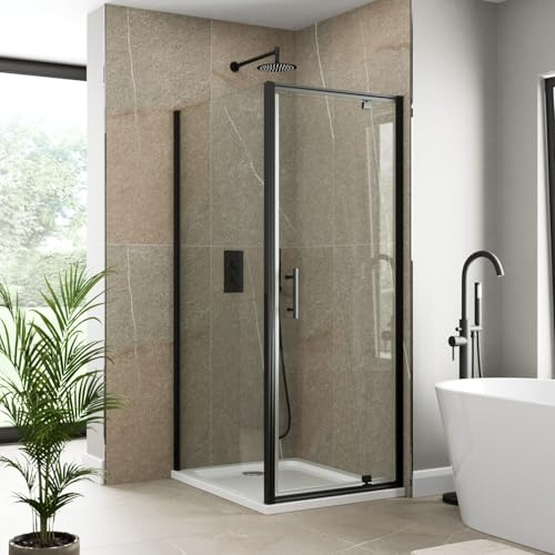 Luxura® 800 x 800mm Pivot Shower Enclosure Door Screen for Wet Room Cubicle Enclosures, 6mm Toughened Safety Glass, Framed, Matt Black