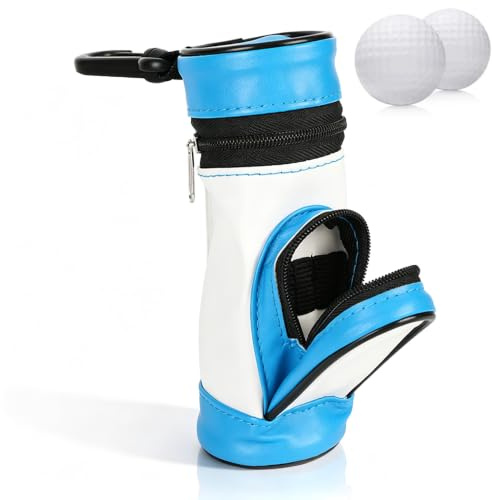Golfball Tasche, 14,5cm/5,7 Zoll PU-Leder Golf Tee Halter Golfball Tragetasche Golfball Halter Schlüsselanhänger Gürtelclip Ball Tasche Halter Clip Utility Pouch Golf Keychain Gifts Zubehör, Blau