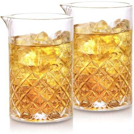 VanEnjoy Set of 2 20oz Crystal Cocktail Mixing Glass Cocktail Pitcher, Cocktail Stirring Glass Old Fashioned Kit for Bartenders