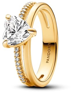 Pandora Timeless - Anello con cuore, placcato in oro 14k, con pietre di zirconia cubica incolori