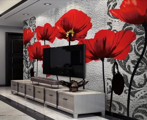 Fototapete Kinderzimmer Deko Tapete Rotes Florales Schwarzes Muster Tapeten Vliestapete Wanddeko Wohnzimmer Wandbilder 430x300cm-M220320