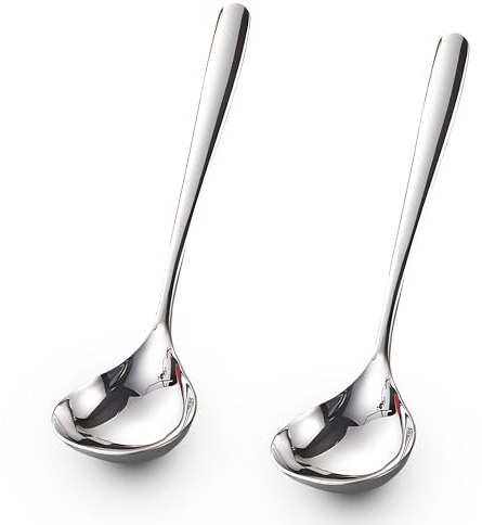 Comicfs 2 Pack Gravy Ladle, SUS 304 Stainless Steel Soup Ladle, Small Soup Ladles, Sauce Ladles, Small Serving Ladle, Solid Serving Spoon 8-Inch (Silver)