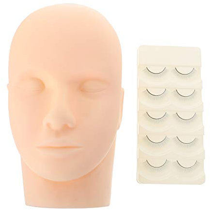 Housoutil Wimpernverlängerung Trainingskopf Silikon Größe 25x14,5x12cm Realistische Oberfläche Make up Übung Für Einsteiger Mit 5 Paar 8mm Wimpern Puppenkopf Kosmetik