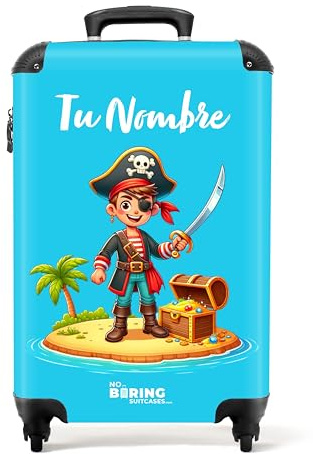 NoBoringSuitcases.com Kinderkoffer, Reisekoffer Personalisiert, Kinderkoffer Jungen, Koffer Kinder, Koffer Klein, Kindertrolley Jungen, Handgepäck Koffer, Handgepäck 55x40x20 cm (Pirat - Hellblau)