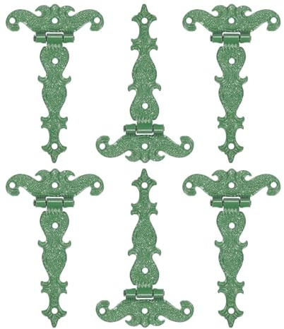 sourcing map 3.5 Inch Door Tee Hinge, 6Pcs T-Strap Hinges Retro Decorative Hinge for Wooden Fences Yard Doors Barn Gate Wooden Box, Dark Green