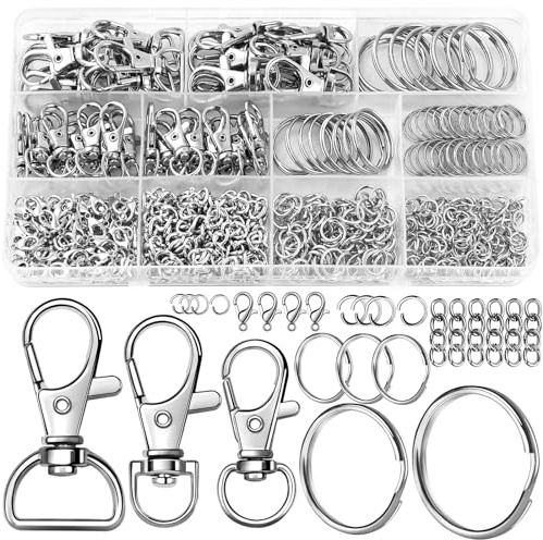 JOLCEEY 275pcs Swivel Lobster Clasps Metal Keychain Keyring Clip Making Kit | Key Ring Hoops Keychain Hooks Split Rings for Jewellery Making Hanging Crafts