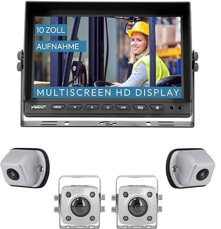 VSG24 Rückfahrkamera 10 IP69K Navigator EXPERT HD XL Set inkl. 2 x IP69K Kamera & 2 x 1080P Seitenkameras, HD Monitor, Nachtsicht Robustes Rückfahrsystem für Traktor LKW Baumaschinen