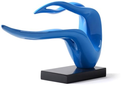 HAUCOZE Modern Skulptur Dekor Abstrakte Frau Figur Trendiges Geschenk 40cm | Blau Polyresin Statue mit schwarzem Sockel Handgefertigte Kunstobjekt Ornament für Esszimmer Wohnzimmer Büro