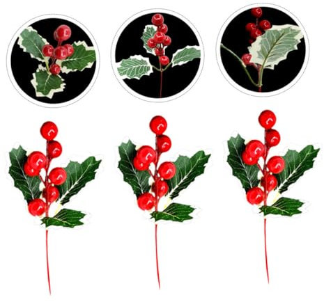 GOOHOCHY 3stücke Künstliche Beeren Weihnachtsbaumschmuck Künstliche Beeren Weihnachtskirschenzweige Weihnachtsbaumanhänger Für DIY Dekoration Und Fotokunst