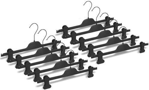 Mainetti Grucce Gommate, Appendiabiti con Pinze Gommate, per Gonne, Jeans, Pantaloni Uomo Donna, Stampelle Salvaspazio con Clip, Leggere, Made in Italy, Set 10 Pezzi (Nero con Gancio Nero, 36cm)