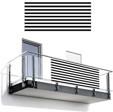 MuchoWow© Sichtschutz/Balkon Einseitig 90x200 cm Groß PVC Terrassen Garten ohne Bohren Wetterfest Gartenzaun Terrasse Balkonschutz Garten Deco Balkonomrandung Muster - Streifen - Schwarz - Weiß