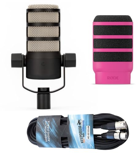 Rode Podmic professionelles Podcast-Mikrofon + WS14P Deluxe Popschutz Pink + keepdrum XLR-Kabel