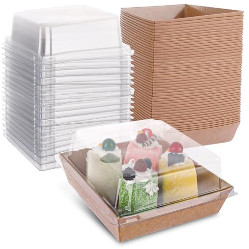 WOPPLXY 75 Pcs 4.2 Inch Cake Slice Boxes with Clear Lids, Kraft Rectangular Containers for Cake, Cookies, Sandwiches, Dry Foods