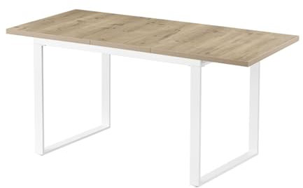 B&D home Esstisch Levin, ausziehbar 120-160 x80 cm 4-6 Personen Küchentisch Holztisch mit Kufengestell schwarz für Küche, skandinavisch Industrial Design, Sandeiche Optik, 11202-UW-EISA-P